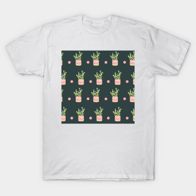 Cactus Pattern in Forest Green | Houseplants | Botanicals | Watercolor T-Shirt by thewhimsicalrepose